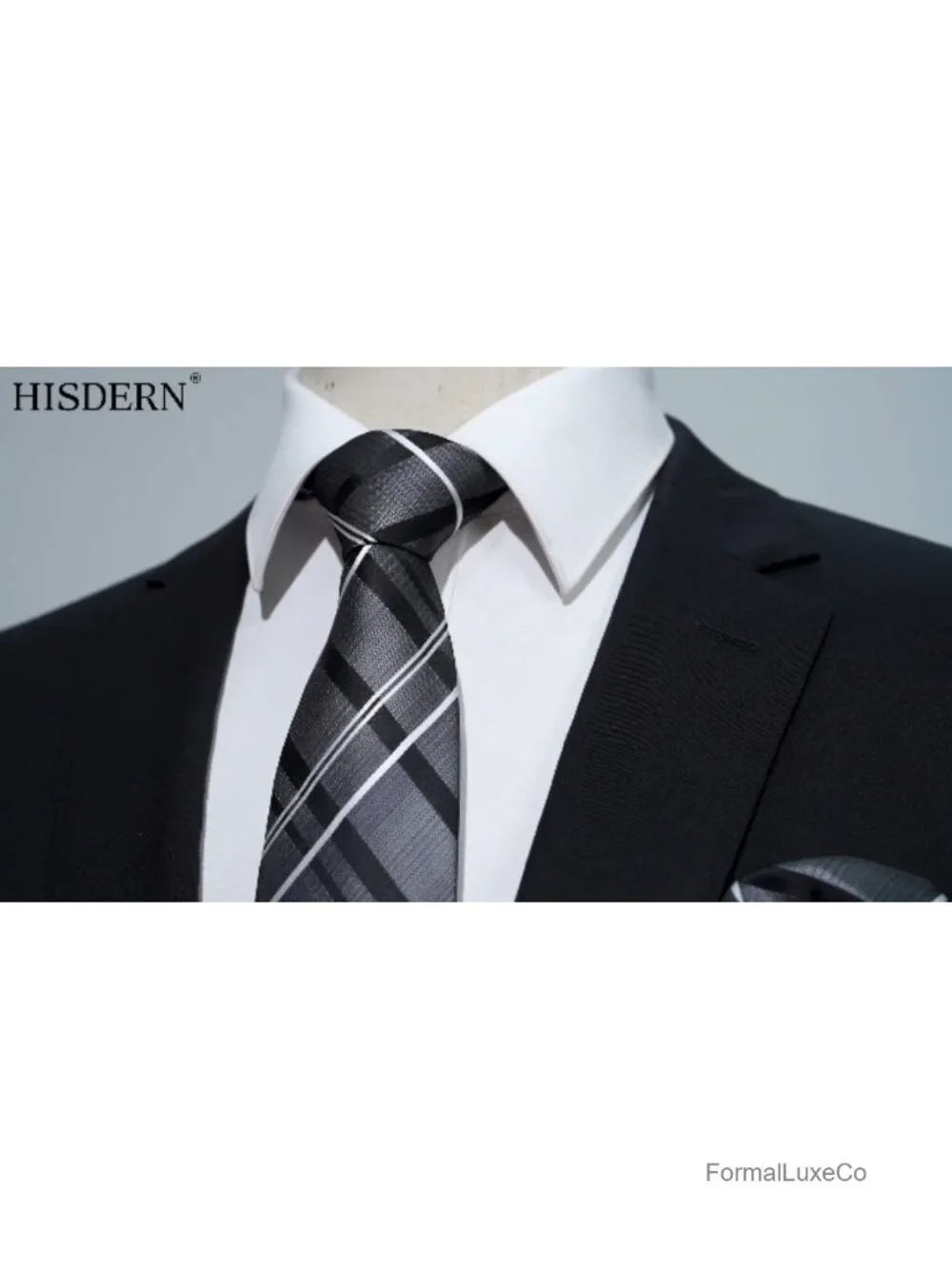 Men's Tie Set with Pocket Square and Cufflinks - Formal Silk Blend Necktie for